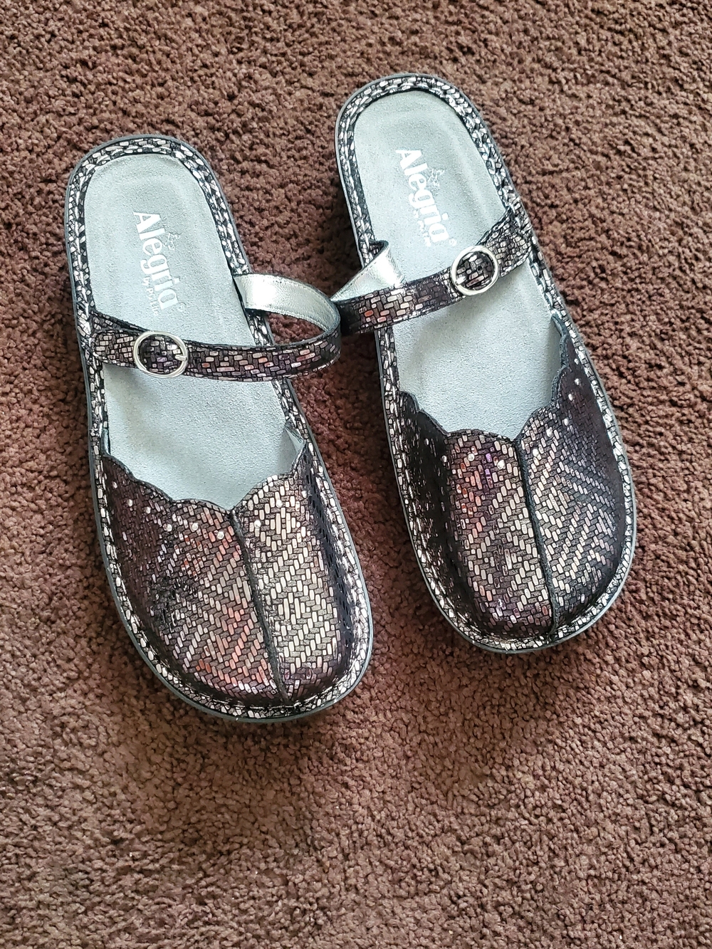 Alegria Tuscany Pewter Dazzler Mary Jane Mules Clogs Women's EU 41/ US- 9-9.5 W